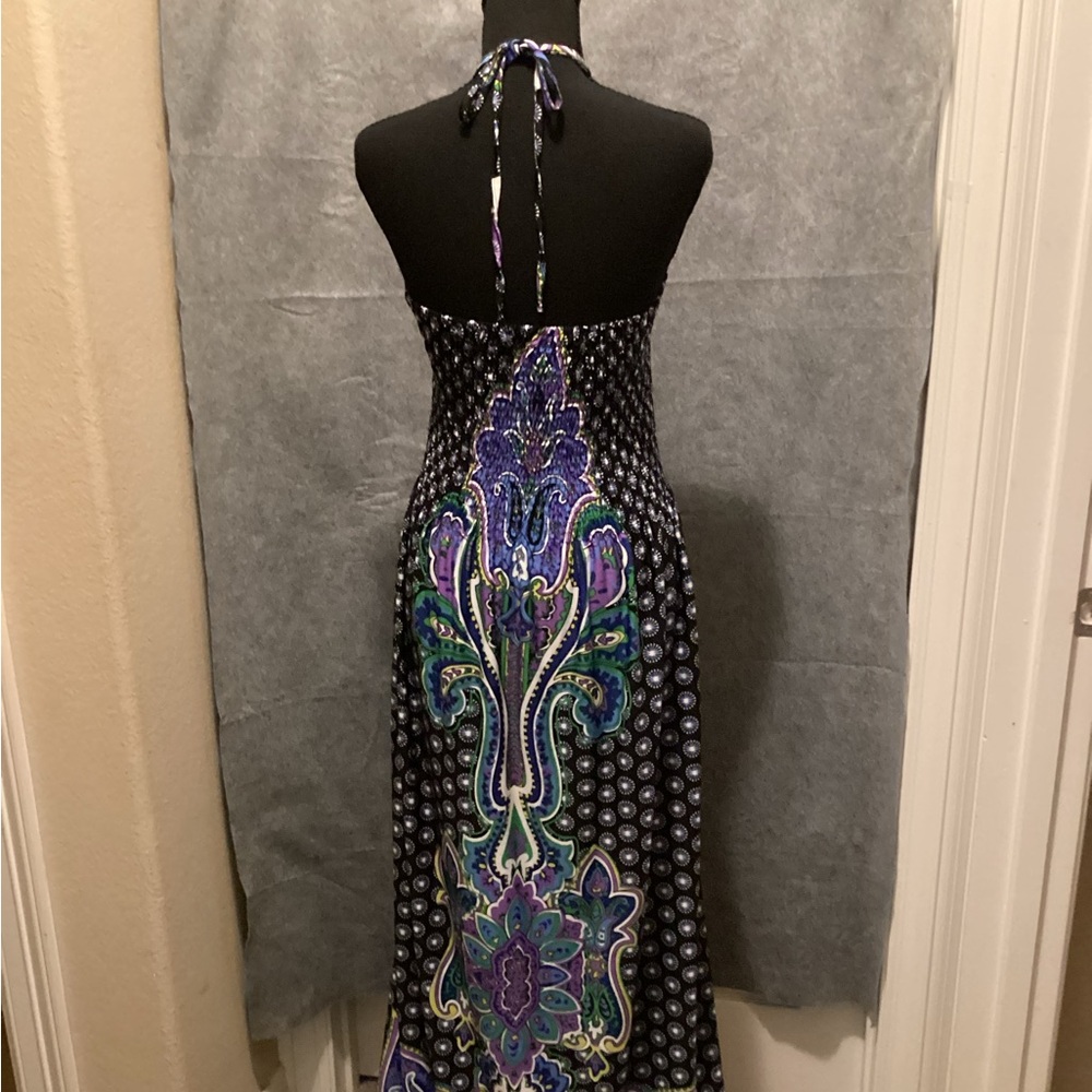 Magic Strapless Maxi Dress in Purple, Black and Green Paisley. C37 - Picture 5 of 5